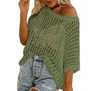Women'S Crochet Top Jumper Beach Cover Up Oversize Summer Short Sleeve Sweater Kimono Y2K Fishnet Casual Hollow Out Knit Pullover Ladies Sheer Shirts Swimsuit Beachwear For Holidays Beach And Party