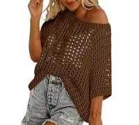 Women'S Crochet Top Jumper Beach Cover Up Oversize Summer Short Sleeve Sweater Kimono Y2K Fishnet Casual Hollow Out Knit Pullover Ladies Sheer Shirts Swimsuit Beachwear For Holidays Beach And Party
