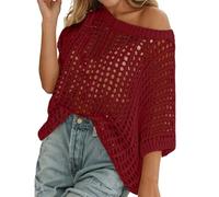 Women'S Crochet Top Jumper Beach Cover Up Oversize Summer Short Sleeve Sweater Kimono Y2K Fishnet Casual Hollow Out Knit Pullover Ladies Sheer Shirts Swimsuit Beachwear For Holidays Beach And Party