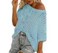 Women'S Crochet Top Jumper Beach Cover Up Oversize Summer Short Sleeve Sweater Kimono Y2K Fishnet Casual Hollow Out Knit Pullover Ladies Sheer Shirts Swimsuit Beachwear For Holidays Beach And Party