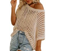 Women's Crochet Tops Jumper Beach Cover Up Oversize Summer Short Sleeve Sweater Kimono Y2K Fishnet Casual Hollow Out Knit Pullover Ladies Sheer Shirts Swimsuit Beachwear for Holidays Beach and Party