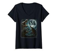 Womens Crocodiles See Dragon Fly Full Moon Alligators Freak Out V-Neck T-Shirt