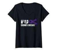 Women's Crohn's Disease Awareness Support Crohn's Disease Purple V-Neck T-Shirt
