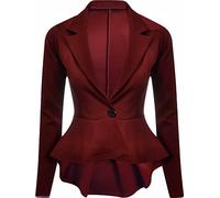 Womens Crop Frill Shift Slim Fit Fitted Peplum Blazer Burgundy 14