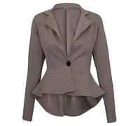 Womens Crop Frill Shift Slim Fit Fitted Peplum Blazer Mocha 22