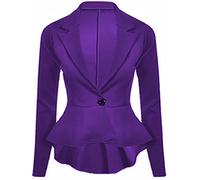 Womens Crop Frill Shift Slim Fit Fitted Peplum Blazer Purple 22