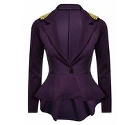 Womens Crop Frill Shift Slim Fit Fitted Peplum Blazer Spike Stud Purple 12