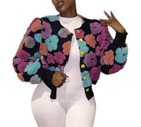 Womens Crop Jacket Fall Winter Flower Fuzzy Button Down Puff Long Sleeve Short Wool Blend Coat Jacket Womencuffs Denim Jackets Women For Daily Use Outdoors & Travelling (Hot Pink, XXL)