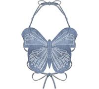 Women's Crop Top Denim Butterfly Rave Backless Club Party Night Out Tank Top Festival Halter Tank Top Wear