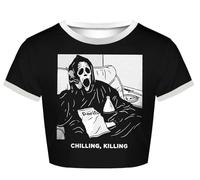Womens Crop Tops Summer Casual Short Sleeve Goth Halloween Print Cropped T Shirts, Skull 016, S