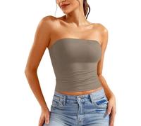 Womens Crop Tube Top Strapless Bandeau Sleeveless Backless Basic Tank Going Out Summer Outfits with Built in Support
