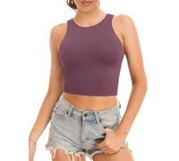 Women's Crop Vest Tops Double Lined High Neck Cropped Vest Workout Running Tanks Racerback Gym Yoga Top Purple S