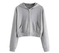 Women's Crop Zip Up Full Zip Up Zipper Hoodies Fashion Cropped Gothic Pullover Clothes 2025 Solid with Pockets Sweatshirts Cute University Country Workou Trendy with Designs Comfort Grey