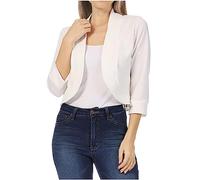 Womens Cropped Blazer Collarless Suits & Blazers Open Front Jackets 3/4 Ruched Sleeves Outerwear Half Linen Cardigan Notched Lapel Casual Slim Fit Elegant Classic Workwear Lapel Office Jacket Top