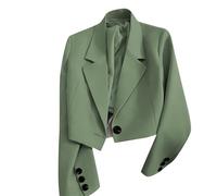 Womens Cropped Blazer with Notch Lapel, Single Button Closure Jacket Blazers, Casual Elegant SlimFit Short Jackets for Office Business,Lady Work Outfit (Green, L)