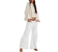Womens Cropped Cable Knit Sweater, Fall Chunky Puff Long Sleeve Crewneck Loose Casual Pullover Tops (Apricot,L)