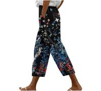 Womens Cropped Capri Pants UK Sale Ladies Floral Printed 3/4 Length Trousers Elastic Waist Bottoms Drawstring Shorts with Pockets Summer Joggers Loose Comfy Sweatpants Smart Work Going Out Activewear
