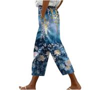 Womens Cropped Capri Pants UK Sale Ladies Floral Printed 3/4 Length Trousers Elastic Waist Bottoms Drawstring Shorts with Pockets Summer Joggers Loose Comfy Sweatpants Smart Work Going Out Activewear