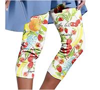 Women's Cropped Capri Trousers UK Clearance Ladies Floral Printed 3/4 Length Pants Elastic Waist Leggings Stretch Fit Tights Cotton Summer Bottoms Lightweight Lounge Shorts Beach Yoga Activewear