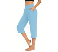 Women's Cropped Capri Trousers UK Sale-Clearance Ladies Mid Waisted 3/4 Length Trousers Elastic Waist Trouser Straight Leg Pants with Pockets Shorts Solid Color Tights Soft Smart Office Work Pants