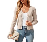 Women's Cropped Cardigan Knit Shrugs for Dresses Tops V Neck Button Down Cardigans Sweaters, Beige, One size