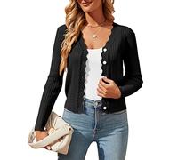 Women's Cropped Cardigan Knit Shrugs for Dresses Tops V Neck Button Down Cardigans Sweaters, Black, One size