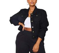 Women's Cropped Corduroy Jackets Button Down Casual Short Jacket, Fitted Denim Jacket Black, L