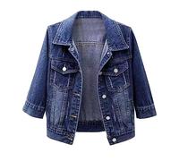 Women's Cropped Denim Jackets Women Ladies Casual Basic Lapel Button Down Coats Stretchy Fitted Summer Jackets for Women UK Short Lightweight Jean Shacket with Pockets