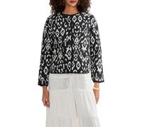 Womens Cropped Floral Quilted Jacket Casual Lightweight Button Up Padded Jacket Long Sleeve Cardigan Coat Outerwear Streetwear (E-Black, L)