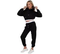 Women's Cropped Hoodie and Joggers 2-Piece Set Tracksuit with Ribbed Hem, Size 6-14 (UK, Alpha, S, M, Regular, Regular, Black)