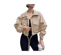 Women's Cropped Jacket Zip Up Lightweight Oversized Utility Anorak Coat with Pockets (khaki, M)
