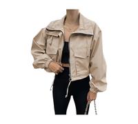 Women's Cropped Jacket Zip Up Lightweight Oversized Utility Anorak Coat with Pockets (khaki, XXL)