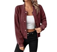 Womens Cropped Jacquard Bomber Jacket,Lightweight Button Down Varsity Baseball Jackets,Womens Casual Jacket (Burgundy,L)