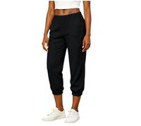 Women's Cropped Joggers High Waist Tapered Trousers Elasticated Waist Pull-On Pockets Cuffed Ankle Ladies Capri 3/4 Summer Lounge Casual Yoga Soft Lightweight Relaxed Fit Gym Beach