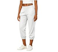 Women's Cropped Joggers High Waist Tapered Trousers Elasticated Waist Pull-On Pockets Cuffed Ankle Ladies Capri 3/4 Summer Lounge Casual Yoga Soft Lightweight Relaxed Fit Gym Beach