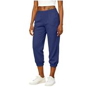 Women's Cropped Joggers High Waist Tapered Trousers Elasticated Waist Pull-On Pockets Cuffed Ankle Ladies Capri 3/4 Summer Lounge Casual Yoga Soft Lightweight Relaxed Fit Gym Beach