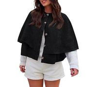 Women's Cropped Knit Cape Cardigan-Button Up Crew Neck Shawl Sweater,Fall Trendy Knits Coat,Casual Old Money Half Sleeve (Black,S)