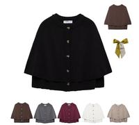 Women's Cropped Knit Cape Cardigan,Cropped Button Down Crew Neck Cloak Jacket Shawl,Fall Trendy Elegant Knit Poncho Sweater (UK, Alpha, M, Regular, Regular, Black)