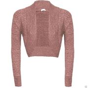 Womens Cropped Metallic Plain Lurex Bolero Ruched Long Sleeve Shrug, Ladies Knitted Warm Shiny Open Front Cardigan Jacket Stylish Evening Party Wedding Fashionable Short Top, Mocha-8-10