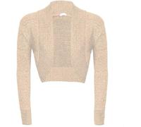 Womens Cropped Metallic Plain Lurex Bolero Ruched Long Sleeve Shrug, Ladies Knitted Warm Shiny Open Front Cardigan Jacket Stylish Evening Party Wedding Fashionable Short Top, Stone-16-18