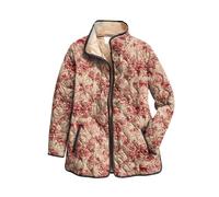 Women's Cropped Puffer Quilted Jacket Vintage Floral Print Short Padded Coat Lightweight Open Front Button Up Cardigan Oversize Stand Collar Warm Outerwear Ladies Casual Chinese Tang Suit
