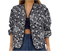 Womens Cropped Puffy Quilted Jacket Fall Winter Coat Lightweight Vintage Floral Print Puffer Jacket Ladies Long Sleeve Cotton Padded Jacket Coat Open Front Cardigan Coat Outwear