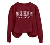 Women's Cropped Sweatshirt with 'Make Heaven Crowded' Print - Christian Statement Top | Casual Sweater with Faith Message, Style_g08 Wine Red, M