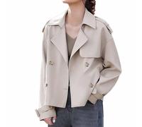 Women's Cropped Trench Coat Casual Lapel Double Breasted Short Jacket Outerwear