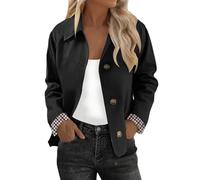 Womens Cropped Trench Coat Single Breasted Windbreaker Jacket Checkered Lining Classic Lapel Collar Casual Jackets Long Sleeve Outerwear Spring Autumn Jacket Work Office Going Out Wear