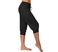 Womens Cropped Trousers 3/4 Length Sport Drawstring Elasticated Waist Half Pants Stretch Jogger Sweatpants Casual Jogging Yoga Capris Summer Three Quarter Bottoms with Pockets