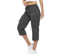 Womens Cropped Trousers Casual Cargo Shorts Drawstring Elastic Walking Shorts High Waisted Hiking Capri Pants Ladies Summer Outdoor Combat Shorts for Work Travel Golf Dark Gray