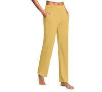 Womens Cropped Trousers Solid Color Yoga Pants for Women UK Plus Size Stretch Tummy Control Straight Leg Joggers Summer Casual Holiday Baggy Sweatpants Lightweight Slim Fit Lounge Pants Yellow
