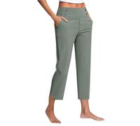 Women's Cropped Trousers UK Ladies High Waisted Capri Pants Staight Leg Bottoms Plain Stretch Leggings Summer Chinos Joggers with Pockets Elegant Work Trouser Holiday Business Workwear Mint Green XL