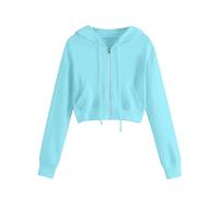 Women's Cropped Zip Up Hoodie Sweatshirts Long Sleeve Casual Loose Y2K Pullover Tops Oversized Fleece Sweatshirt Hooded Drawstring Pullover Fleece Jumper Tops UK Overcoat Size S M L XL XXL 3XL 4XL 5XL